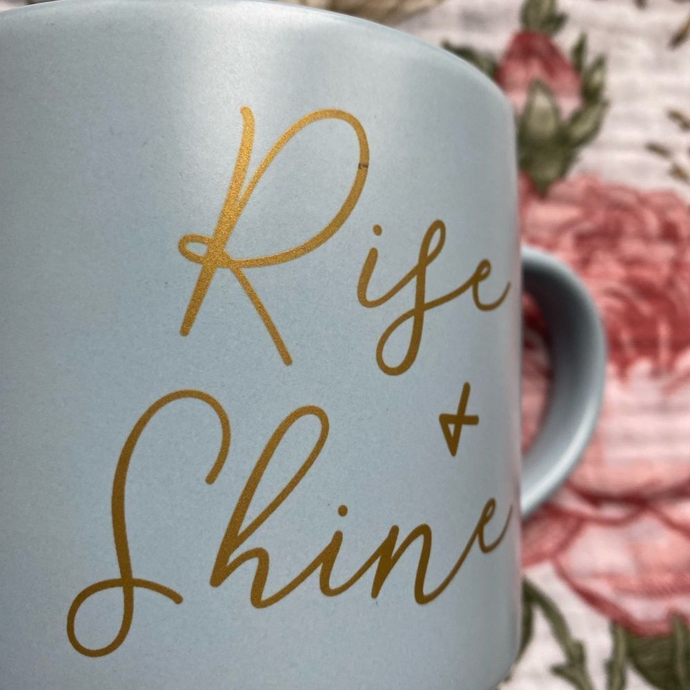 Threshold Ceramic Baby Blue Ceramic Mug with Gold Text (Rise & Shine) - Picture 4 of 5